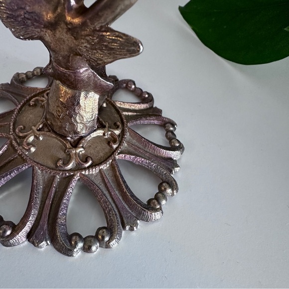 Rose Brass Tone Metal Cherub Candle Stick. 3.5” x 5” - Picture 4 of 10